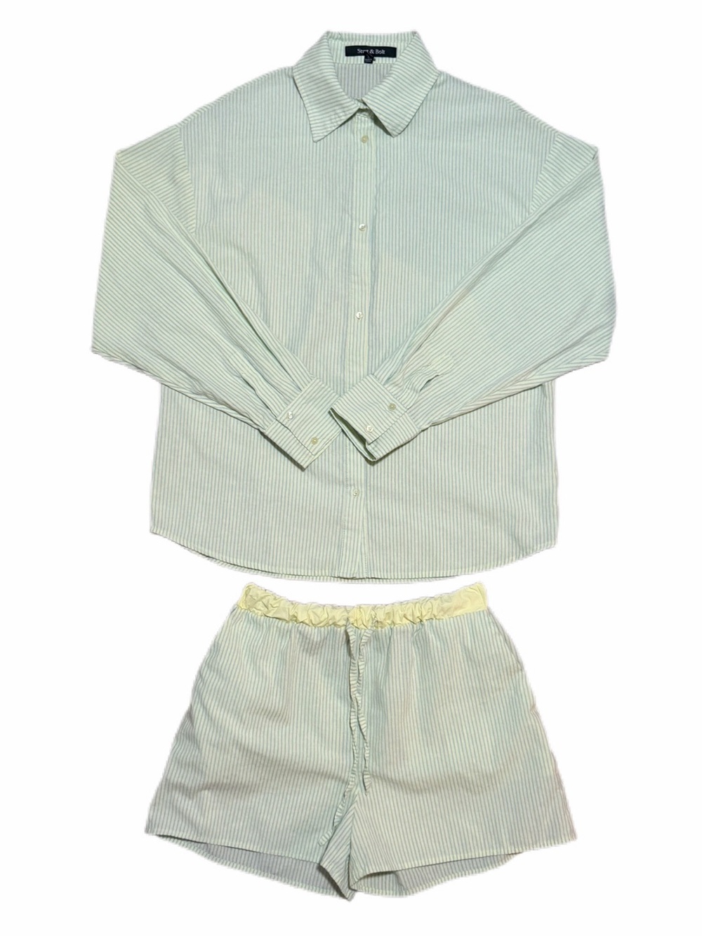 STRUT & BOLT Striped Long Sleeve Button Down and Matching Shorts - Small